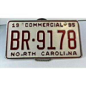 1995 North Carolina Commercial License Plate BR-9178 Red White NC Tag
